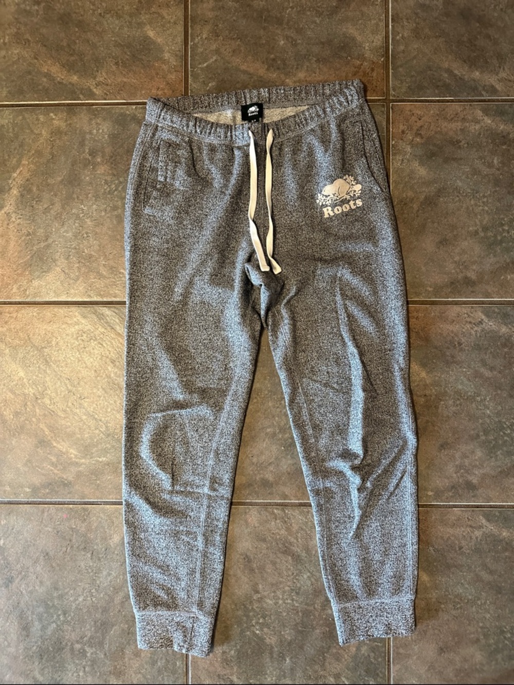 Roots Charcoal Gray Marled Joggers with White Drawstring